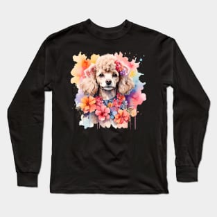 A poodle decorated with beautiful watercolor flowers Long Sleeve T-Shirt